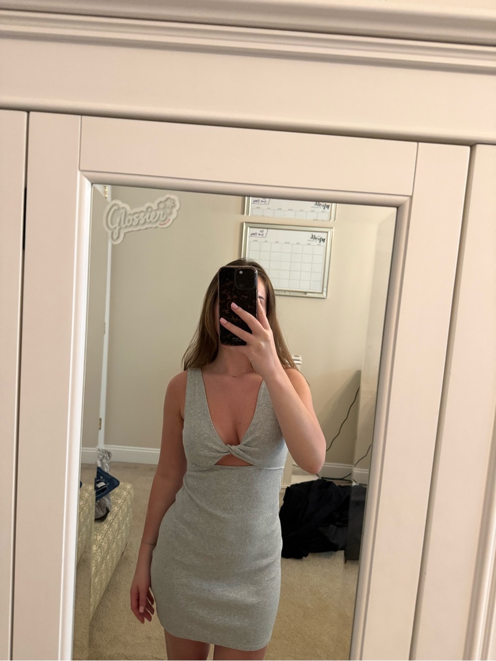 aerie Heather Gray Ribbed Scoop-Neck dress